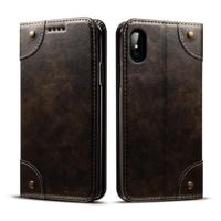 Voor iPhone XS/X barokke eenvoudige horizontale Flip lederen draagtas met houder & kaartsleuven & portemonnee (zwart) - thumbnail