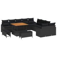Tuinbankenset met kussen 13 pcs Zwart poly rattan - thumbnail