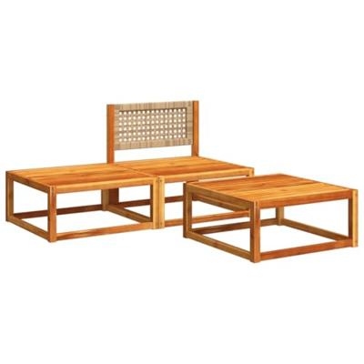 3-delige Loungeset met kussens massief acaciahout - thumbnail
