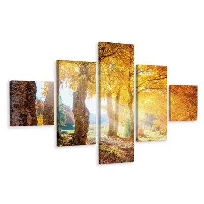 Schilderij - Herfst in het bos, 5luik, premium print
