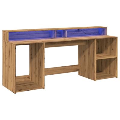 Bureau met LED-verlichting 200x55x91 cm hout artisanaal eiken - thumbnail