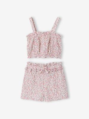 Meisjesset short met bloemenprint wit, bedrukt Meisjesset short met bloemenprint wit, bedrukt