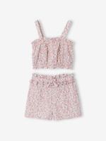 Meisjesset short met bloemenprint wit, bedrukt - thumbnail