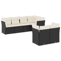 7-delige Loungeset met kussens poly rattan zwart - thumbnail