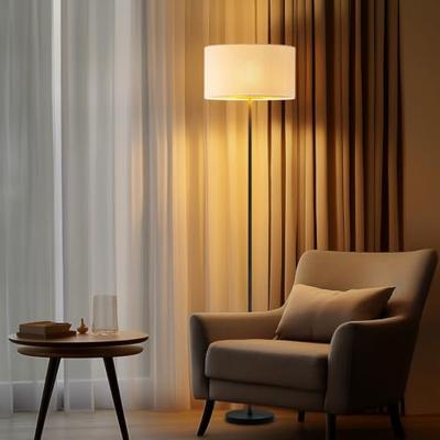 Scandinavische stijl Vloerlamp - Corduroy Lampenkap - Cilinder - Wit - ø40 x 165 cm - E27 Fitting - Geschikt voor Woonkamers en slaapkamers - met Voetschakelaar