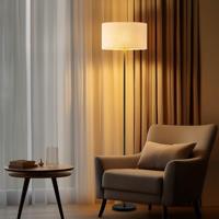 Scandinavische stijl Vloerlamp - Corduroy Lampenkap - Cilinder - Wit - ø40 x 165 cm - E27 Fitting - Geschikt voor Woonkamers en slaapkamers - met Voetschakelaar - thumbnail