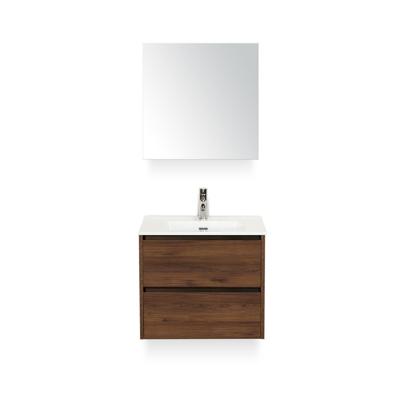 Dante Badmeubelset 60 cm - Walnoot - Keramische Wastafel Wit Cover - met Spiegelkast