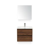 Dante Badmeubelset 60 cm - Walnoot - Keramische Wastafel Wit Cover - met Spiegelkast - thumbnail