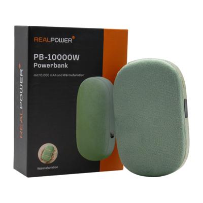 RealPower REALPOWER PB-10000 W Powerbank 10.000 mAh Groen Handwarmer RealPower REALPOWER PB-10000 W Powerbank 10.000 mAh Groen Handwarmer