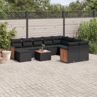 11-delige Loungeset met kussens poly rattan zwart - thumbnail