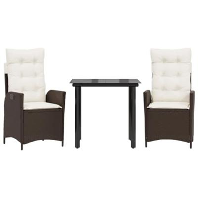 3-delige Tuinset met kussens poly rattan bruin