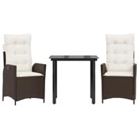 3-delige Tuinset met kussens poly rattan bruin - thumbnail