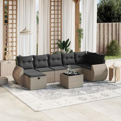 7-delige Loungeset met kussens poly rattan grijs - thumbnail