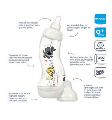 Difrax S-fles 250ml Woezel & Pip 1 Stuks Difrax S-fles 250ml Woezel & Pip 1 Stuks