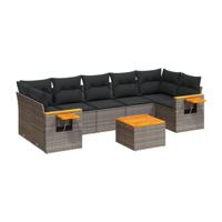 8-delige Loungeset met kussens poly rattan grijs - thumbnail