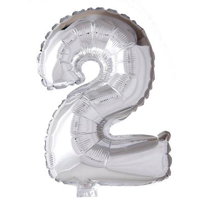 Globos Folie ballon nummer '2' zilver 40cm