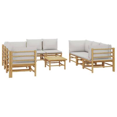9-delige Loungeset met kussens bamboe lichtgrijs