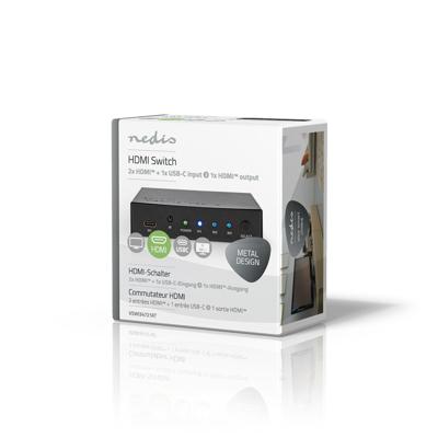 Nedis HDMI-Switch | 3 poort | 1x USB-C / 2x HDMI Input | 1x HDMI Output | 1 stuks - VSWI34721AT VSWI34721AT