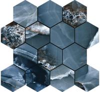 Onyx Bleu polished mozaiek hexagon op net van 29x27cm - thumbnail
