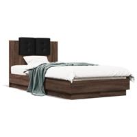 Bedframe met hoofdbord en LED bruin eikenkleur 90x190 cm - thumbnail