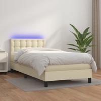 Boxspring met matras en LED kunstleer crèmekleurig 100x200 cm - thumbnail