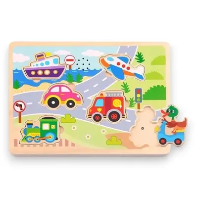 Tooky Toy Voertuigen Muziekpuzzel - Houten Geluidspuzzel Tooky Toy Voertuigen Muziekpuzzel - Houten Geluidspuzzel