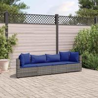 4-delige Loungeset met kussens poly rattan grijs - thumbnail