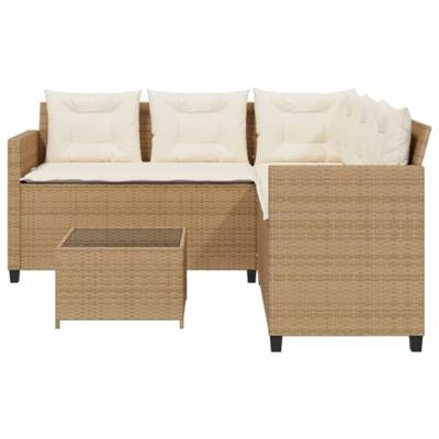 Tuinbank met tafel en kussens L-vormig poly rattan beige Tuinbank met tafel en kussens L-vormig poly rattan beige