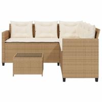 Tuinbank met tafel en kussens L-vormig poly rattan beige - thumbnail
