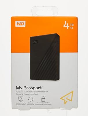 WD My Passport 4 TB Externe harde schijf (2,5 inch) USB-A 3.2 Gen 1 Zwart WDBPKJ0040BBK-WESN WD My Passport 4 TB Externe harde schijf (2,5 inch) USB-A 3.2 Gen 1 Zwart WDBPKJ0040BBK-WESN