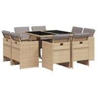 9-delige Tuinset met kussens poly rattan gemengd beige - thumbnail