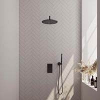 Black Carving thermostatische inbouw regendouche set 28, met 30 cm douchekop en handdouche, mat zwart - thumbnail
