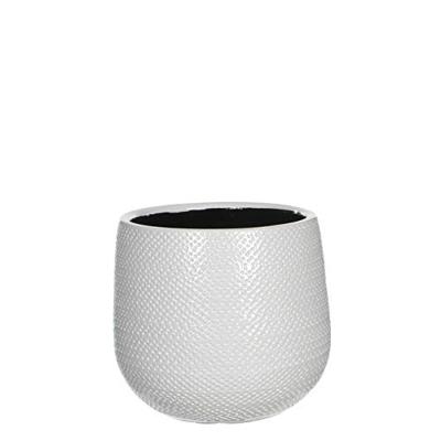 Mica Decorations Bloempot - wit - keramiek - ribbels - 21x19 cm