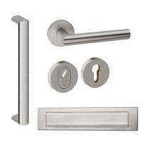 Hardbrass Roestvrijstalen Voordeurset Rond RVS Geborsteld met Moskou 350 & Briefplaat SKG3 - thumbnail