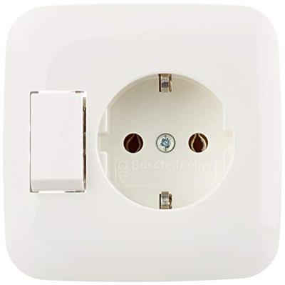 Busch-Jaeger combinatie wandcontactdoos 1-voudig met randaarde en wisselschakelaar inbouw wit