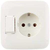 Busch-Jaeger combinatie wandcontactdoos 1-voudig met randaarde en wisselschakelaar inbouw wit - thumbnail