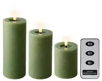 Lumineo ledkaars met afstandsbediening set van 3 groen - thumbnail