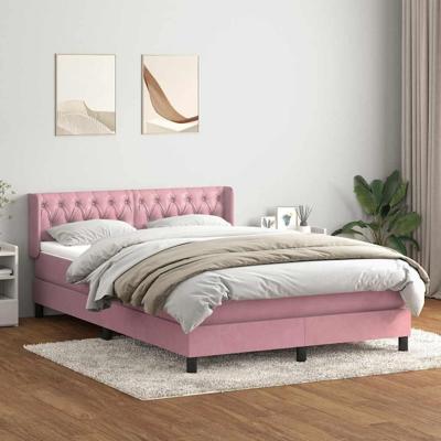 Boxspring met matras fluweel roze 140x220 cm
