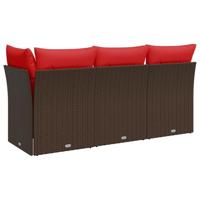 Tuinbank 3-zits met kussens poly rattan bruin - thumbnail