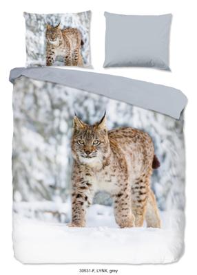 Good Morning Dekbedovertrek "Lynx in de sneeuw" - Grijs - (200x200/220 cm) - Katoen Flanel