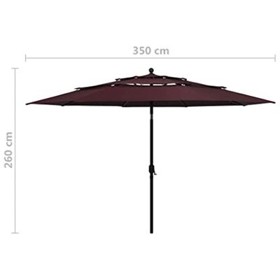 VidaXL Parasol 3-laags met aluminium paal 3,5 m bordeauxrood
