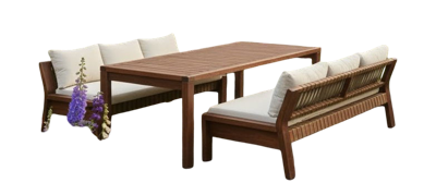 Zambra dining bench set 3pcs olive braided/acacia dark teak look Eurofar - Eurofar