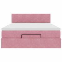 Ottoman bed met matras 140x200cm fluweel roze - thumbnail