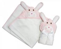 Nursery Time Badcape Konijn 75 X 75 Cm Katoen Wit/roze - thumbnail
