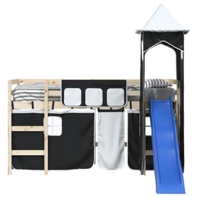 Gordijnen voor hoogslaper met toren polyester wit en zwart Gordijnen voor hoogslaper met toren polyester wit en zwart
