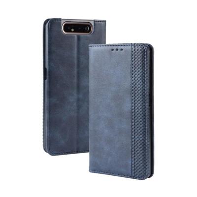 Magnetische Buckle retro Crazy Horse textuur horizontale Flip lederen case voor Galaxy A80/A90 met houder & kaartsleuven & fotolijstjes (blauw)