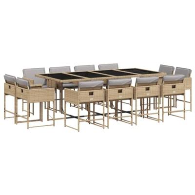 13-delige Tuinset met kussens poly rattan gemengd beige