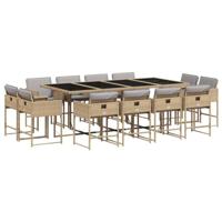 13-delige Tuinset met kussens poly rattan gemengd beige - thumbnail