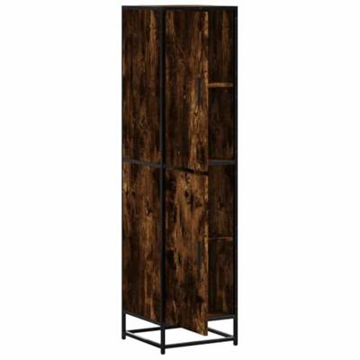 Hoge kast 35,5x35x139 cm bewerkt hout en metaal gerookt eiken