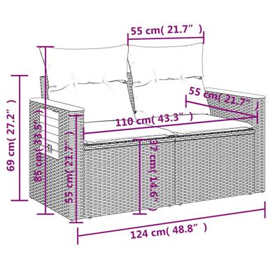 6-delige Loungeset met kussens poly rattan grijs